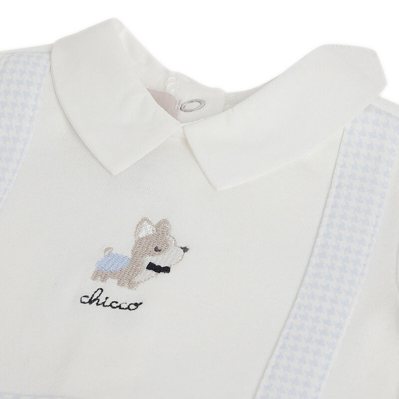 Boys White and Light Blue Applique Leg Opening Babysuit image number 2